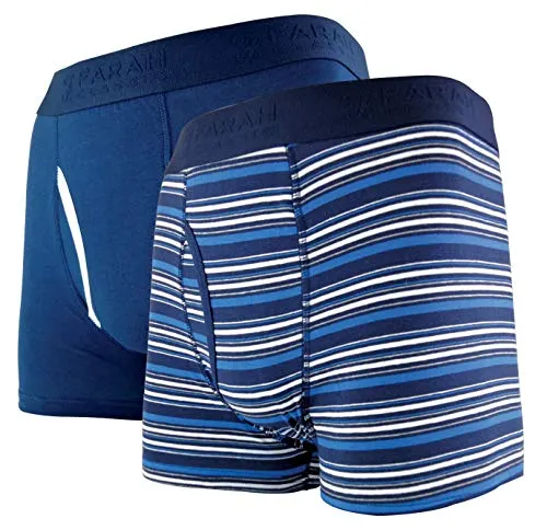 Farah - 2 Paia Uomo Cotone Colorati Fantasia Boxer con Apertura Frontale (Small, CU178NVY)