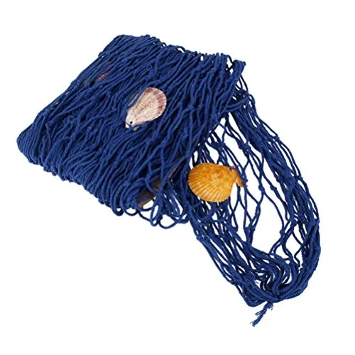 WINOMO Rete da Pesca Decorativa Netto Cottone con Conchiglie Addobbi Feste Casa 2mx1m (Blu)