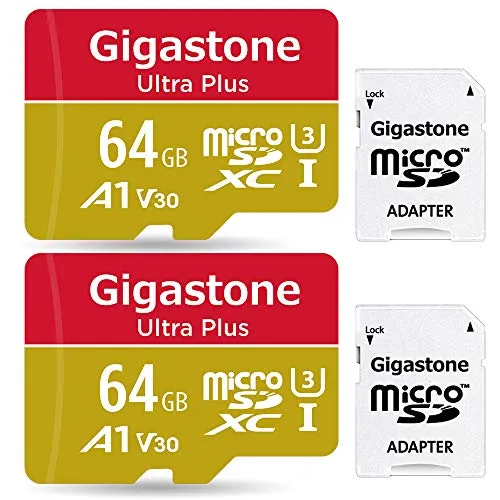 Gigastone Ultra Plus Scheda di memoria Micro SD XC 64GB U3, A1 V30, velocità Fino a 95/30 MB/Sec(R/W) + Adattatore SD. Multipack con 2 Schede. Micro SD per Telefono, Videocamera, Tablet, Gopro, Switch
