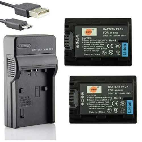 DSTE NP-FH50 Li-Ion Batteria (2-Pacco) e Caricabatterie USB Compatibile per Sony DSLR-A230, DSLR-A290, DSLR-A330, DSLR-A380, DSLR-A390, DSC-HX100V, DSC-HX200V, HDR-TG5V