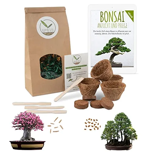 Bonsai Kit incl. eBook GRATUITO - Starter Set con vasi di cocco, semi e terra - idea regalo sostenibile per gli amanti delle piante (Rosa del Deserto + Sequoia Gigante)