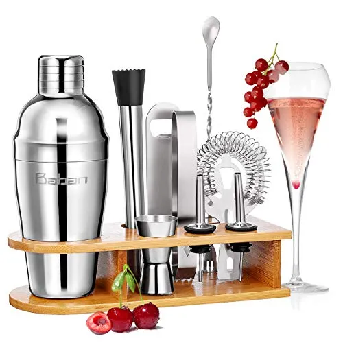 Baban set cocktail 10 pezzi,kit barman,Shaker per Cocktail 750ML set cocktail professionale,Compreso Squisita cornice in legno;Shaker per Cocktail;completo Set di Regalo