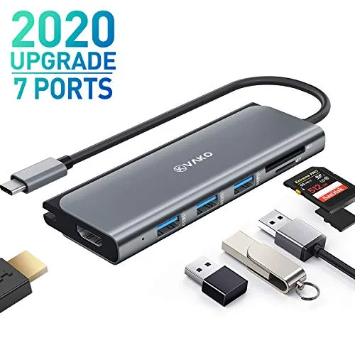 VaKo Hub USB C 4K Adattatore HDMI 7 Porte con 3 Porte USB 3.0, Lettore di schede SD/TF, 4K a 30Hz HDMI per MacBook PRO/Air, Chromebook e Altri dispositivi di Tipo C