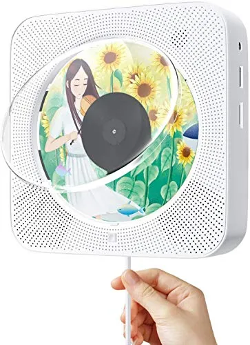 Lettore CD/DVD portatile, lettore CD/DVD musicale Bluetooth con montaggio a parete con HD 1080P HDMI, altoparlante HIFI incorporato, radio FM/USB/MP3, jack AUX da 3,5 mm, regali per la casa (Bianca)