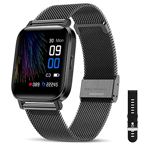 Canmixs Smartwatch Orologio Uomo Donna Impermeabile IP68 Bluetooth Fitness Smart Watch Cardiofrequenzimetro da polso Contapassi Acciaio Digitale 1,54'' Touch Sportivo Activity Tracker per Android iOS