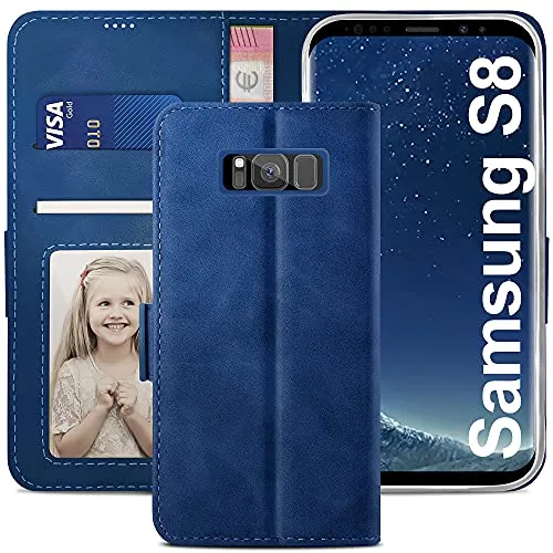 YATWIN Cover per Samsung Galaxy S8, Flip Custodia Portafoglio in Pelle Premium Slot, Interno TPU Antiurto, Supporto Stand, Stile Libro e Chiusura Magnetica per Samsung Galaxy S8 Case Caso - Blu