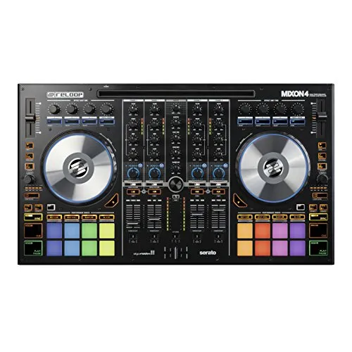 Reloop Mixon 4 - Controller DJ USB a 4 canali con 16 RGB performance drum pad, jog wheel e scheda audio integrata, plug and play con Serato DJ Pro e Algoriddim djay, (nero)