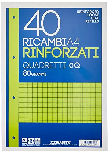 Blasetti Ricambi Rinforzati, Rigatura Q, Confezione da 40 fogli. La copertina può variare