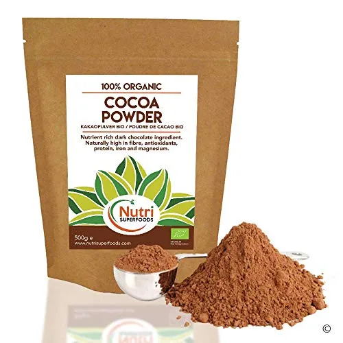 Cacao in Polvere Biologico - Vegano, puro Cioccolato fondente ingrediente - Senza zucchero e ideale per cottura, cioccolata calda e frullati - 500g
