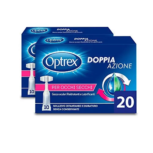 Optrex, 2 confezioni da 10 flaconcini di collirio monodose, reidratanti e lubrificanti per occhi secchi