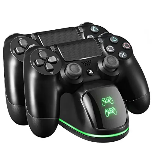 Base di Ricarica Doppio per Controller PS4,Stazione di Ricarica con Indicatore LED, Caricabatterie PS4 Funziona con Joypad, PlayStation 4, PS4 Slim e PS4 Pro