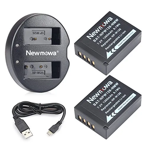 Newmowa NP-W126 2 Batteria e Doppio Caricatore USB per Fujifilm NP-W126 NP-W126S e Fuji FinePix HS30EXR HS35EXR HS50EXR X100F X-E1 X-E2 X-E2S X-E3 X-H1 X-Pro1 X-Pro2 X-T1 X-T2 X-T3 X-T10 X-T20 X-T100