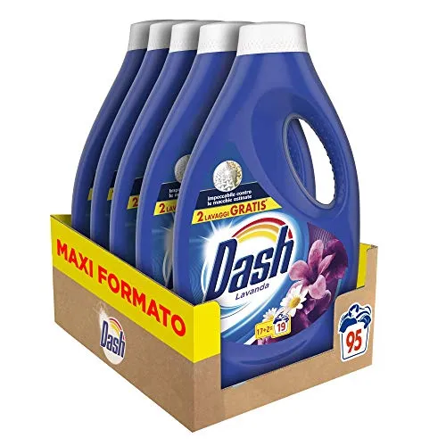 Dash Detersivo Lavatrice Liquido, 95 Lavaggi (5 x 19), Lavanda, Maxi Formato, Pulizia Profonda