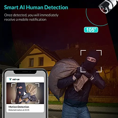 Telecamera di Sorveglianza Esterna,Netvue 1080P Telecamera di Sicurezza Telecamere Videosorveglianza Visione Notturna,Telecamera alexa con IP66 Impermeabile,Cloud, compatibile con Alexa (bianco)