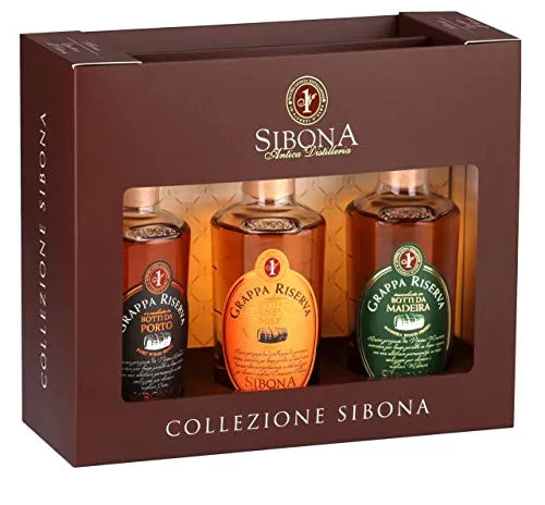 Box Collezione -Sibona- Mix 3 Grappe 20 cl Ottima Idea Regalo (Botti Porto - Botti Whiskey- Poddi Madeira)