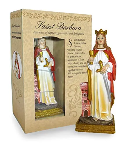 Statua di Santa Barbara da 12 cm in Confezione Regalo con segnalibro in Versione Inglese