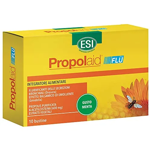 ESI - Propolaid Propolaidflu, Integratore Alimentare con Propolis, Azione Emolliente e Balsamica sulle Vie Respiratorie, Contro i Sintomi da Raffreddamento, 10 Bustine