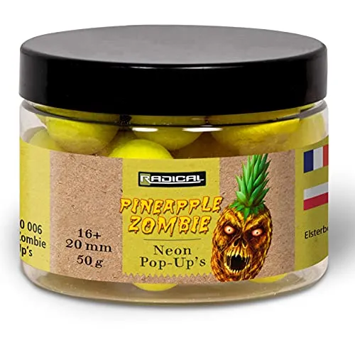 Radical Pineapple Zombie Neon Pop Ups Boilies - Esca da pesca alla carpa, 50 g, colore: Giallo