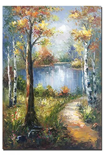 60x90cm - 100% dipinto a mano pittura a olio - foresta Strada Pittura ad olio Paesaggio fiume Tela Pittura Decorazioni da parete per soggiorno (DL3349, 60_x_90_cm)