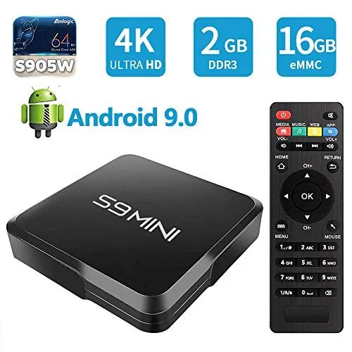 TV Box SUNNZO S9 Mini 2GB+16GB eMMC Android 9.0 OS 4K Mini/Dispositivo Streaming per TV con Amlogic S905W 64 Bit H.265 (2+16GB)
