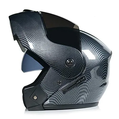 Dgtyui Casco moto da fuoristrada da corsa unisex casco da moto modulare in fibra di carbonio a doppia lente casco integrale - Casco in fibra di carbonio marrone XS