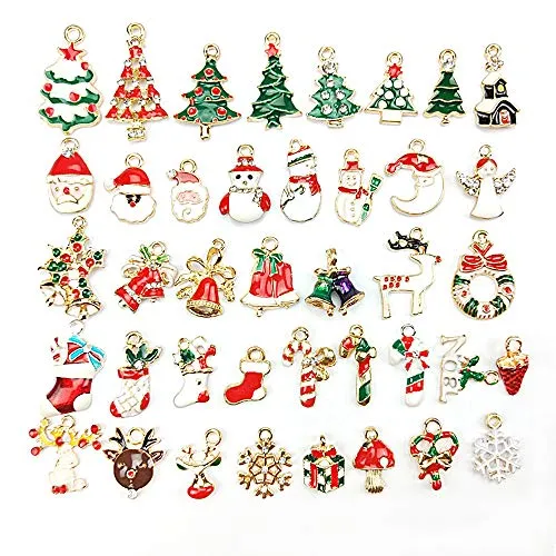 Ciondoli di Natale per collana, charm per braccialetto, per creazione di gioielli, regalo per bambini per compleanno, Natale o ringraziamento, confezione da 40