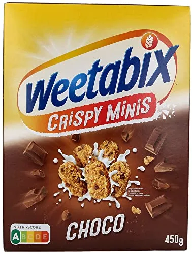 Weetabix Crispy Minis Choco - cereali da colazione - cereali integrali - alta fibra, 1x450g