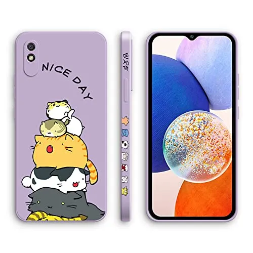 XINYEXIN Cover per Xiaomi Redmi 9AT / Redmi 9A, Custodia in Silicone Morbido Antiurto Ultrasottile con Motivo Carino, Design a Bordo Dritto - Kitten, Purple