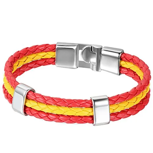 Jewelrywe Gioielli Bracciale da Uomo Donna, Bandiera Spagna Braccialetto, Pelle Lega, Giallo Rosso (con Borsa Regalo