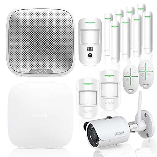 Ajax - Kit completo di allarme per casa senza fili, 2 pezzi, telecamera di sorveglianza WiFi, accesso e controllo remoto