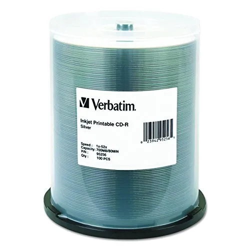 Verbatim  CD-R 80MIN 700MB 52X Silver Inkjet Printable 100pk Spindle