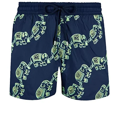 Vilebrequin Costume da Bagno Uomo Stretch Fosforescente Elephants Dance - Blu Marine - L