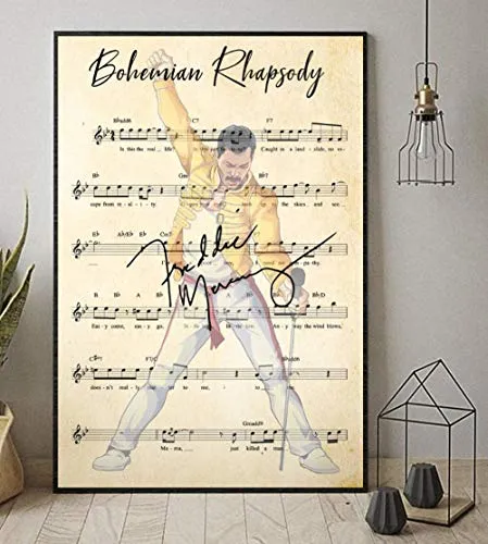 HXQQ Bohemian Rhapsody Chord Testo della Canzone Freddie Mercury Ritratto Nessuna Tela Pittura Stampa Poster Art Indoor Decor Bright 68X101cm