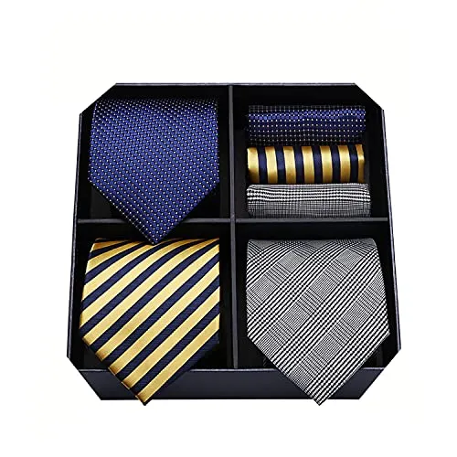 HISDERN Cravatta Uomo Elegante Particolare (Pacco da 3) I Set Cravatta e Fazzoletto I Eleganti confezione regalo