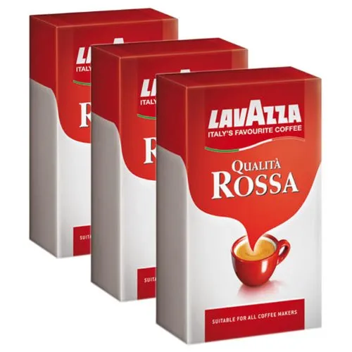 Lavazza Caffè Qualità Rossa, Macinato, Adatto anche a French Press e Caffettiera Moka, 3 Confezioni, 3 x 250g