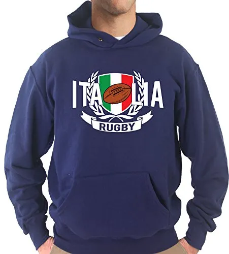 Settantallora - Felpa con Cappuccio KJ1663 Stemma Tricolore Italia Rugby Taglia M