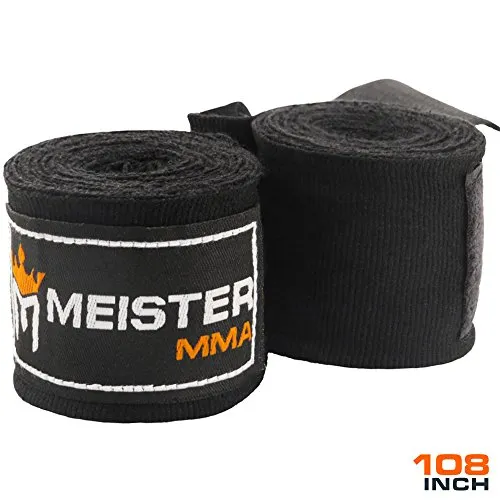 Meister 108” (274 cm) Fasce Elastiche per Mani in Cotone per MMA & Boxe Misura Bambino (Coppia) - Nero