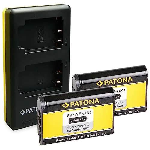 PATONA Caricabatteria Doppio con 2x Batteria NP-BX1 Compatibile con Sony CyberShot DSC-RX100 DSC-H400 DSC-WX500