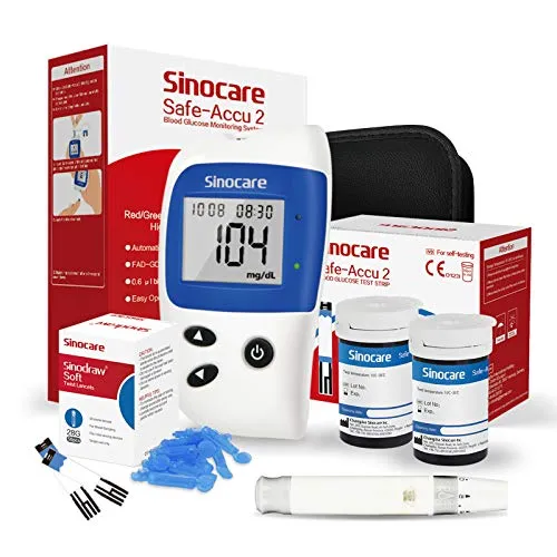 Glucometro, Misuratore Di Glicemia, Diabete Test Kit Glucosio Nel Sangue, Sinocare Safe Accu2 Kit Di Monitoraggio Dello Zucchero Con 50 Strisce Codefree Reattive indipendentee mg/dL