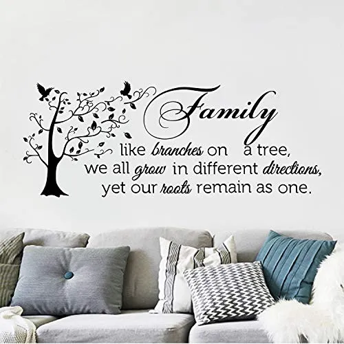 decalmile Adesivo Murali Scritte Famiglia Albero Adesivi da Parete Frasi Family Like Branches on a Tree Decorazione Murale Soggiorno Camera da Letto