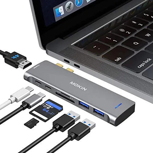 Hub USB C Adattatore Multiporta per MacBook Pro 2020 Adattatore USB HDMI MacBook Pro Dongle con 4KHDMI 2 USB 3.0, TF / SD, USB-C 100 W e Thunderbolt 3