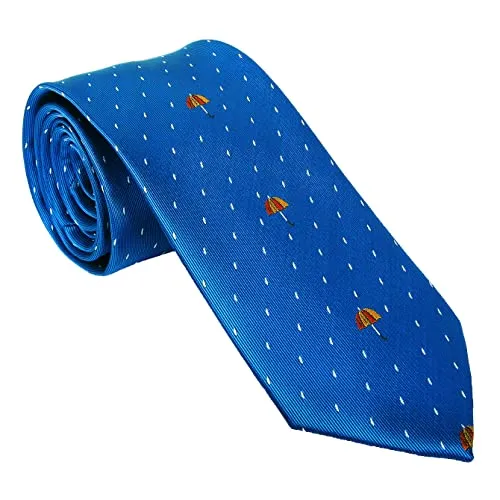 BEAT Cravatta Microfibra Jacquard in Confezione di Regalo Moda Uomo Design Pioggia e Ombrellone