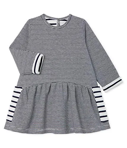 Petit Bateau Robe Ml_4995901 Vestito, Multicolore (Smoking/Marshmallow 01), 4 (Taglia Produttore: 12M/74centimeters) Bimba