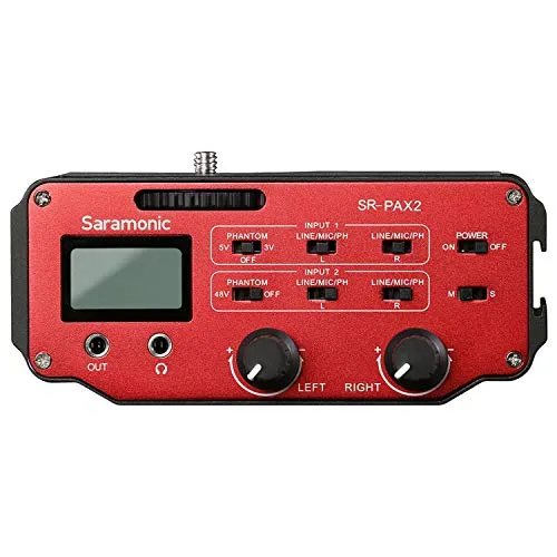 Saramonic SR-PAX2 - Adattatore mixer audio per fotocamera, due XLR e due jack da 3,5 mm, compatibile con fotocamere DSLR e Mirrorless e Blackmagic Design Pocket Cinema