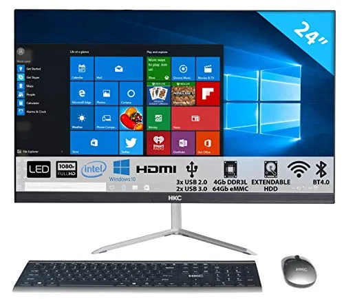 HKC AIO24P1-64Gb All-in-One-PC 24 pollici Full HD - 4 Gb RAM, 64 Gb SSD,Intel® Celeron Processor N4000 Dual Core 2.6GHz, Intel® UHD Graphics 600, Windows 10 Home, WiFi, Bluetooth, USB, HDMI