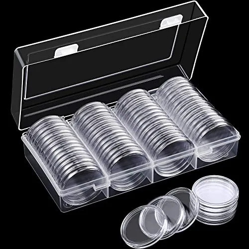 Hicarer 60 Pezzi 40 mm Portamonete Portamonete Contenitore Portamonete con Scatola Organizer per Monete Silver Eagles Coin Collection Supplies