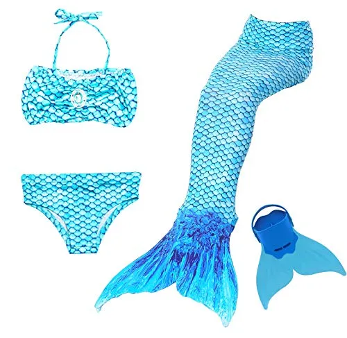 NMY Coda da Sirena per Nuotare Costumi da Bagno 4pcs con Monopinna Mermaid Insiemi del Bikini Cosplay Costume da Sirena Bambina