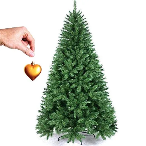 Bakaji Albero Di Natale Pino Cuore d'oro Ecologico e Ignifugo Con Base a Croce In Ferro Pieghevole Super Folto Rami Innesto Ad Uncino Colore Verde (180 cm)