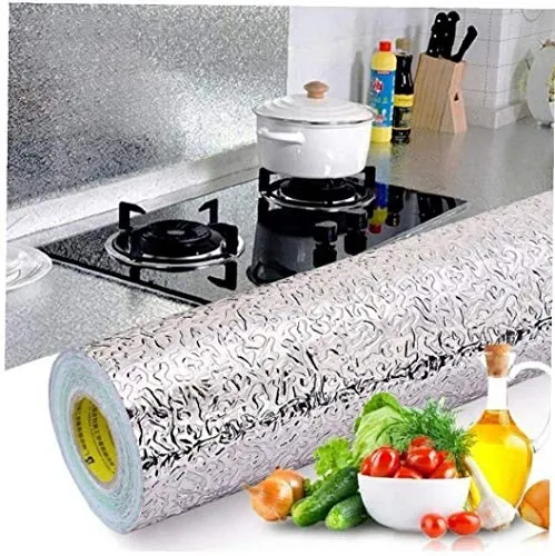 Acidea-0,61 x 5 m foglio di alluminio autoadesivo foglio da cucina resistente al calore carta da parati resistente all'olio antimuffa Pellicola per mobili fai-da-te per cucine, armadi, mobili