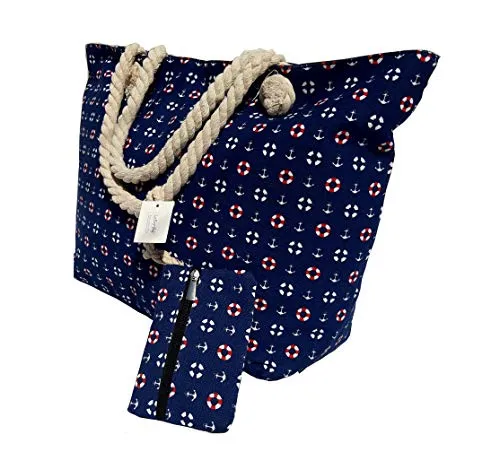 LeBag Giò Borsa da Viaggio in Cotone da Mare, Borsa Da Spiaggia Grande con tracolla, Borsa a Spalla Tote Da Viaggio + Portamonete con Chiusura Zip per Donna e Ragazza